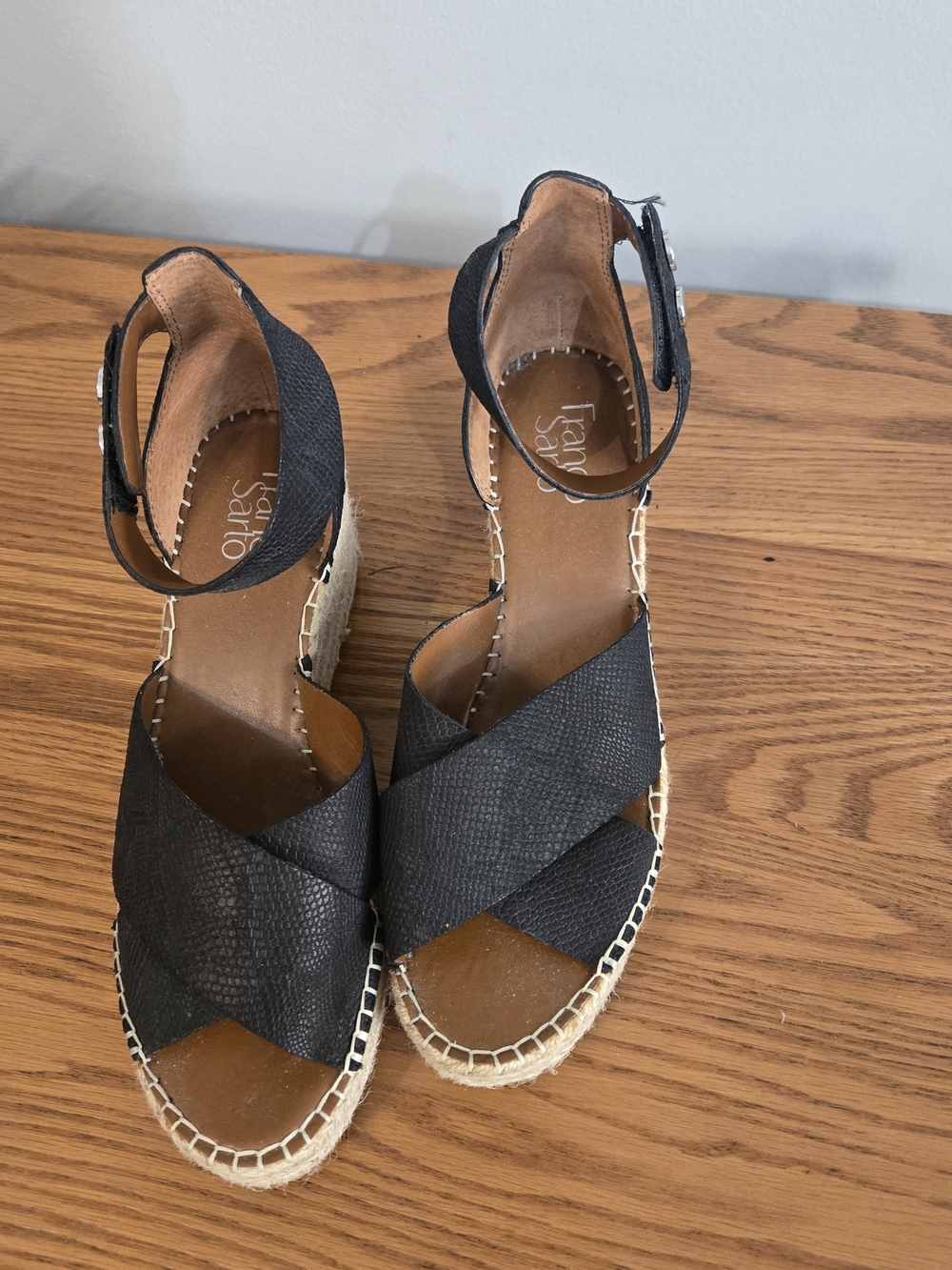 Franco Sarto Black Crisscross Espadrille Wedge Sandals - Size 10 - Picture 3 of 9
